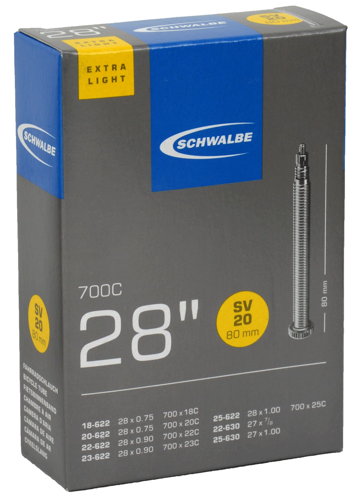 Schwalbe Chambre à Air SV 20 ExtraLight Pour 28 1 Schwalbe Chambre à Air SV 20 ExtraLight Pour 28